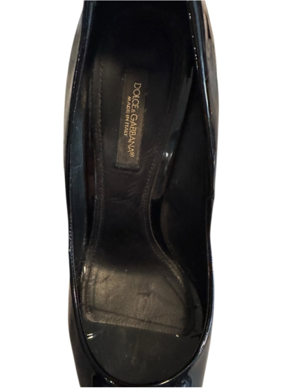 Women's Dolce & Gabbana Black Patent Leather Peep Toe Stilettos Heels 6.5 / 36.5 - Picture 9 of 11